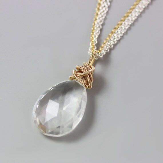 Large Clear Quartz Pendant With Gold Fill Coilixed - Gold Large Quartz Pendant Large Clear Quartz Pendant With Gold Fill Coilixed - Gold Large Quartz Pendant