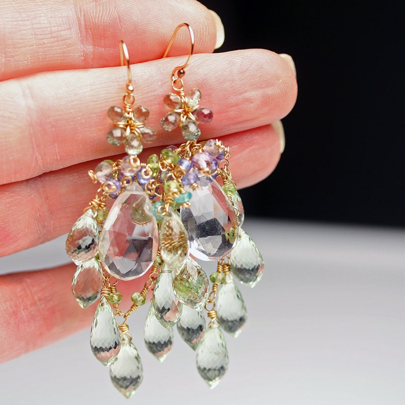 Sapphire and Prasiolite Chandelier Earrings Statement Earrings Etsy