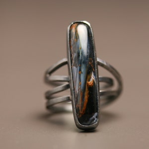 Pietersite Ring on Swirled Blackened Silver Band
