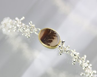 Dendritic Agate Sprout Bracelet. 22k Gold and Argentium Sterling Silver.