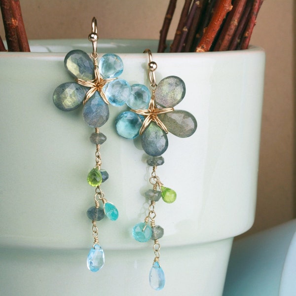 Blue Topaz and Labradorite Flowers with Dangles