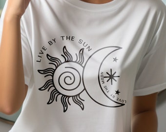 Live by the Sun, Love by the Moon T-Shirt - Inspirierendes Shirt für Sonnen- und Mondliebhaber, Minimalistisch, Unisex, Geschenk
