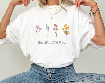 Wildblumen T-Shirt, Schöne Wild Free, Blumen Shirt, Cottagecore Shirt, Wildblumen T-shirt, Boho Chic Shirt, Blumen Shirt, Garten Geschenk