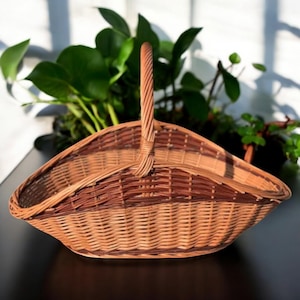 Large Wicker Gathering Basket  Rustic Willow Storage for Firewood, Flowers, and More.
