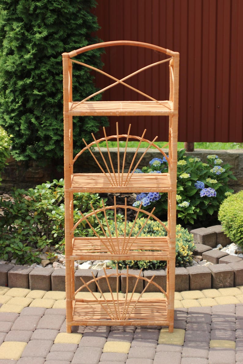 Wicker Shelf Rattan Bookshelf Plant Book Storage Boho Handwoven Willow