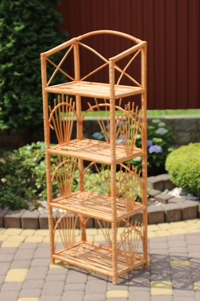 Wicker Shelf Rattan Bookshelf Plant Book Storage Boho Handwoven Willow
