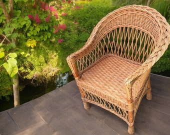Sedia in vimini e rattan – Poltrona in vimini fatta a mano per patio, cortile, balcone, soggiorno