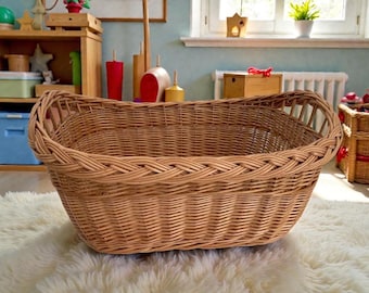 Wicker Basket, Large Storage Basket, Handwoven Basket, Boho Decor Basket, Rattan Basket
