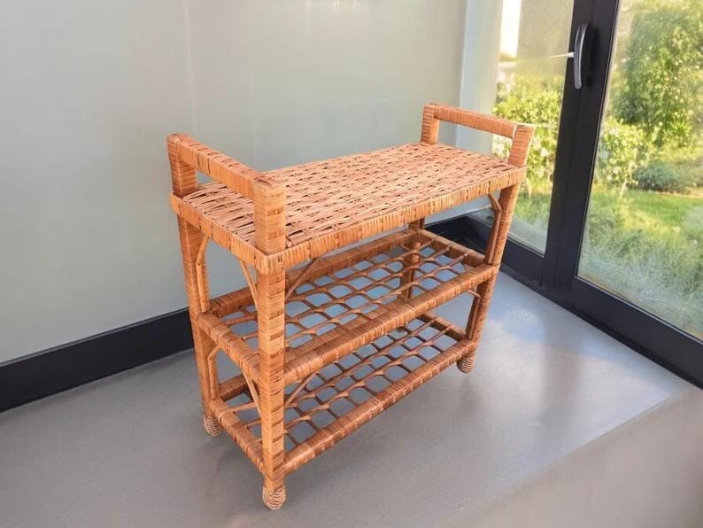 編み込みラタン棚、ボヘミアンスタイルのラタン棚、玄関やバス