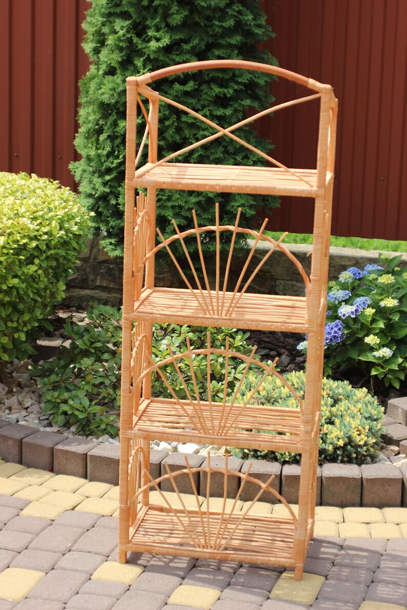 Wicker Shelf Rattan Bookshelf Plant Book Storage Boho Handwoven Willow