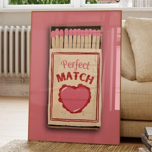 Vintage Matchbox Print, Trendy Matches Wall Art, Perfect Match Print, Aesthetic Print for Apartment