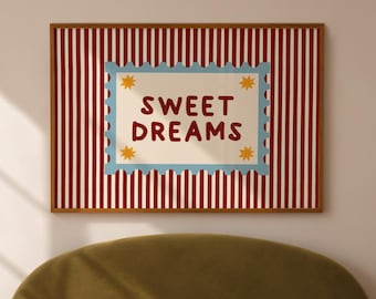 Sweet Dreams Printable Poster, Retro Striped Whimsical Wall Art