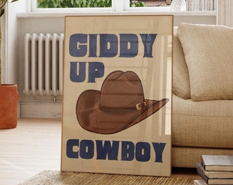 Giddy Up Cowboy Poster, Cowboy Hat Print, Retro Western Wall Art