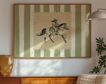 Vintage Striped Cowboy Rodeo Print, Vintage Western Poster, Retro Wall Art, Trendy Room Decor