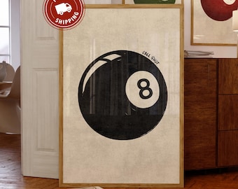Retro 8 Ball Poster, Trendy Wall Art, 70s style poster