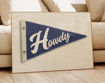Bandiera Howdy Pennant - Decorazione murale western vintage, stampa cowboy retrò per un arredamento di tendenza