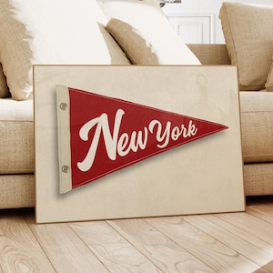 NYC Pennant Flag Poster - Retro New York Poster, Vintage Typography Print, Trendy City Wall Art