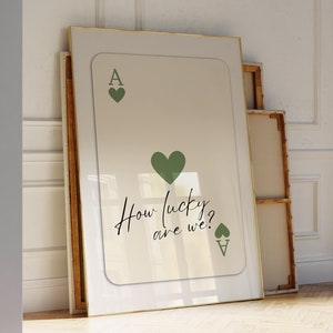 Impressão de arte de parede retrô Ace of Hearts, impressão How Lucky Are We, impressão estética vintage da moda, impressão de carta de baralho verde sálvia