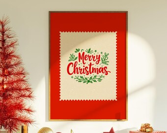 Vintage Christmas Stamp Art Print, Preppy Decor (Digital Download)