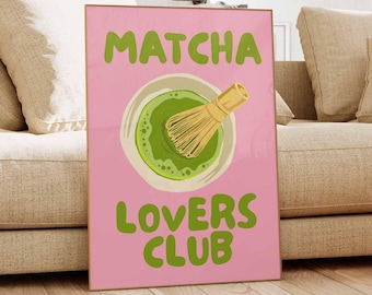 Pink Matcha Wall Art, Matcha Lovers Club Print