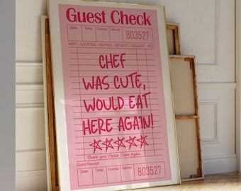 Retro Guest Check Print, Chef Was Cute Kitchen Wall Art (Digital Download)