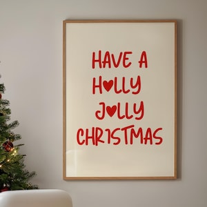 Holly Jolly Weihnachtswandkunst - Festliches Feiertagsplakat, lustiges druckbares Weihnachtsgeschenk, Winterdruck