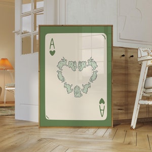 Poster di carte da gioco con asso di cuori alla moda, arte murale retrò alla moda, stampa estetica retrò alla moda