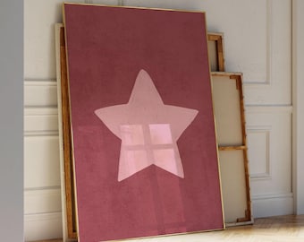 Pink Star Printable Wall Art, Retro Girly Poster for Dorm and Apartment Decor