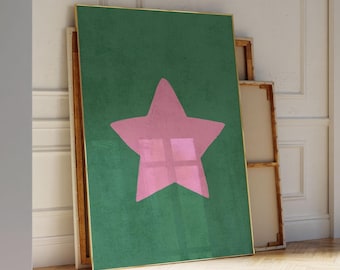 Pink Star Print, Printable Retro Wall Art