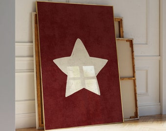 Red Star Printable Wall Art, Retro Minimalist Poster for Dorm and Apartment Decor