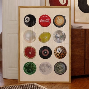 Vintage Retro Print, Trendy Wall Art, Retro Collage Wall Art, Trendy Dorm Decor, 8 Ball Print