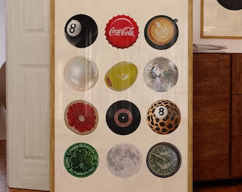 Vintage Retro Print, Trendy Wall Art, Retro Collage Wall Art, Trendy Dorm Decor, 8 Ball Print