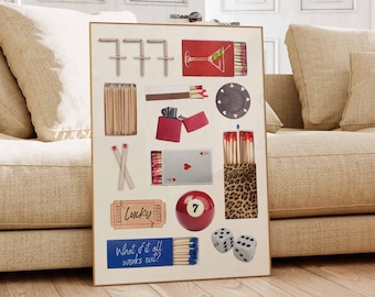 Printable Vintage Poster, 777 Matchbox Wall Art, Retro Dorm Poster, Leopard Wall Art