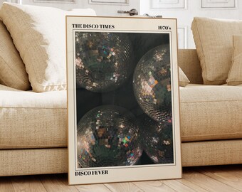 Funky Wall Art, Disco Ball Print, Retro Wall Art, 70s Decor, Bar Cart Art, NYE Decor, Disco Christmas Poster, Instant Download
