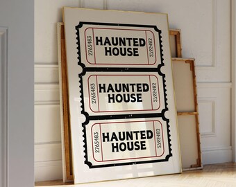 Biglietto retrò per la casa stregata, decorazione murale di Halloween, decorazioni murali di Halloween