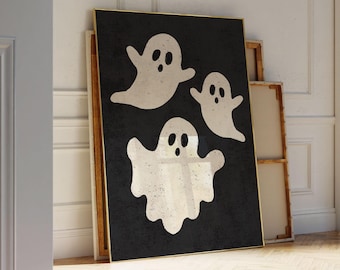 Poster con trio di fantasmi spettrali, decorazione da parete alla moda, grazioso decoro di Halloween, arredamento per la casa alla moda, stampa di Halloween, decorazione da parete con fantasmi