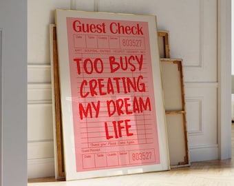 Impression chèque d'invité, oeuvre d'art murale motivante rose fuchsia pour décoration d'appartement | Affiche typographique tendance