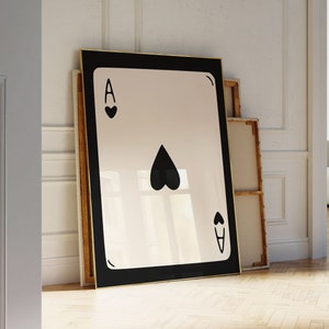 Poster di carte da gioco con asso di cuori alla moda, arte murale retrò alla moda, stampa estetica retrò alla moda