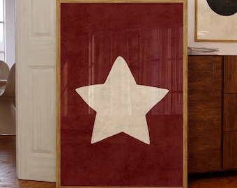 Stampa artistica da parete con stella rossa, poster minimalista in stile retrò per arredare dormitori e appartamenti.