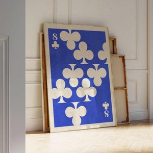Carta da gioco retrò "8 di fiori", poster da parete con estetica blu alla moda per un arredamento moderno
