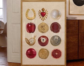 Photo Collage Print, Vintage Red Lucky Wall Art