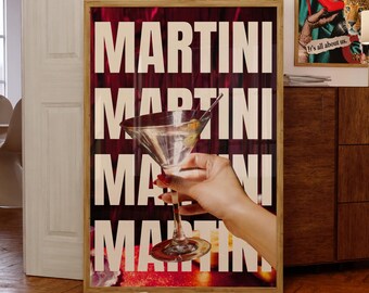 Affiche cocktail Martini rétro : Décoration murale audacieuse pour bar ou cuisine (Téléchargement numérique)