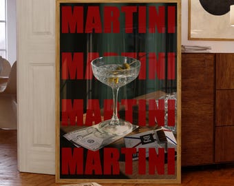 Dirty Martini Poster, Trendy Cocktail Wall Art for Kitchen & Bar Decor, Martini Print