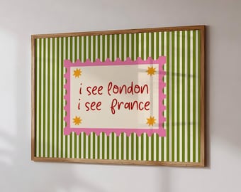 I See London Print, Funny Bathroom Art, Pink Green Retro Poster