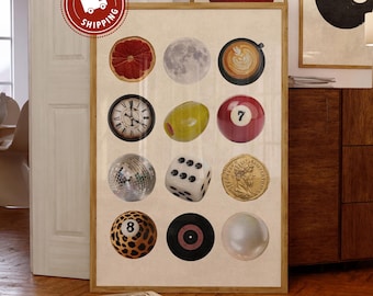 Eclectic Objects Grid Poster, Retro Trendy Wall Art (Physical Poster)