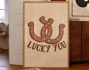 Lucky You Horseshoe Print, Vintage Western Wall Art (Digital Download)