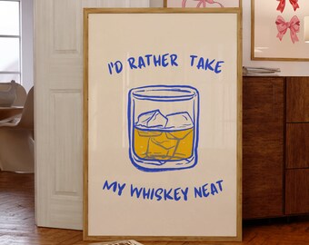 Funny Whiskey Poster, Bar Cart Wall Art, Retro Whiskey Decor