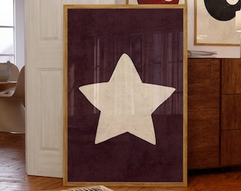 Retro Hand Drawn Star Wall Art, Digital Download Printable, Trendy Aesthetic Decor