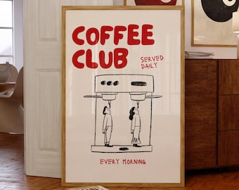 Coffee Club Print, Printable Wall Art, Retro Kitchen Decor, Coffee Gifts