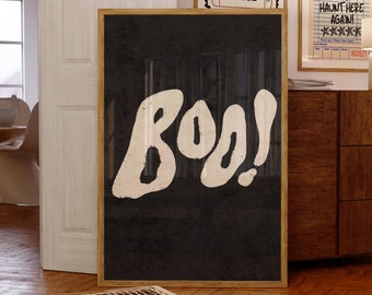 BOO! Poster di Halloween, Arte murale alla moda, Decorazione murale di Halloween, Stampa con testo di Halloween